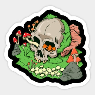 Skull mushrooms and moss - Aestethic Goblincore Sticker